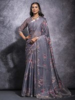 Slate Grey Pattern Linen SIlk Digital Print Saree